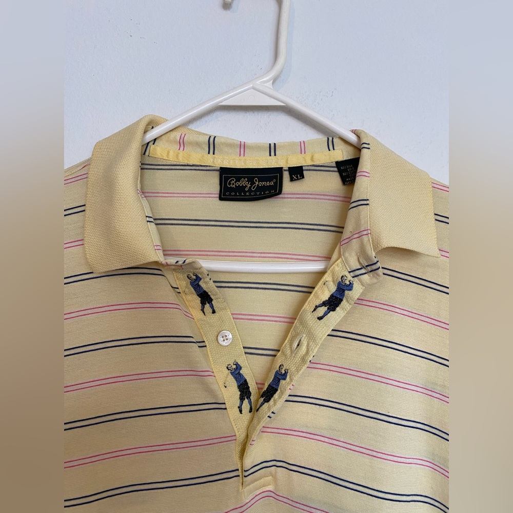 Vintage Bobby Jones Striped Golf Shirt Golfer Placket • Sz XL Italy Silk Cotton